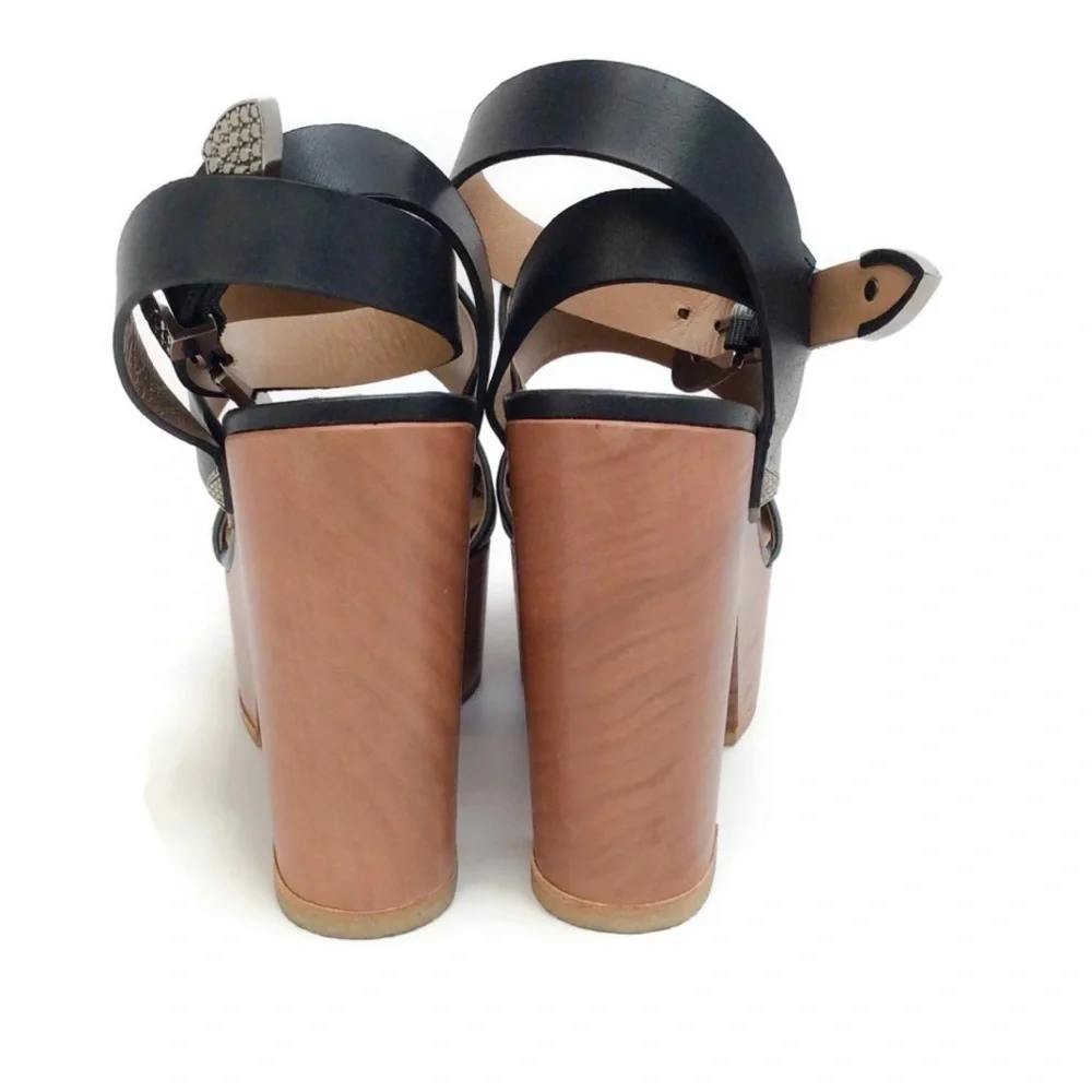NEW Sonia Rykiel Black Leather/Wood Platforms 38